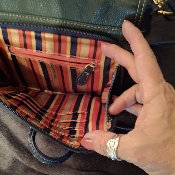 Tignanello Green and Blue Vintage Leather Crossbody Bag 8x6 - Picture 3 of 12